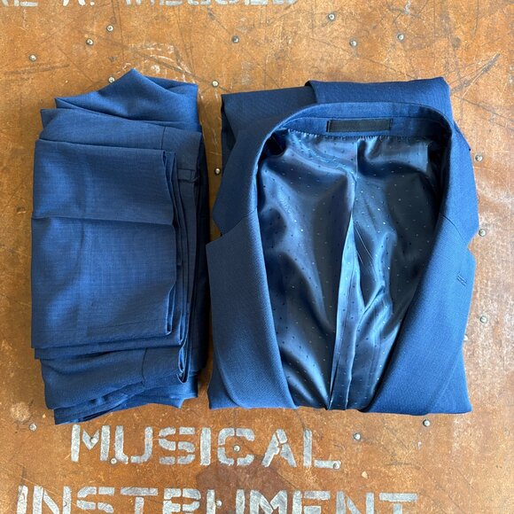 Michael Strahan 2-Piece Blue Wool Blend Wedding Suit Men's 44R 40x32 - Picture 16 of 16